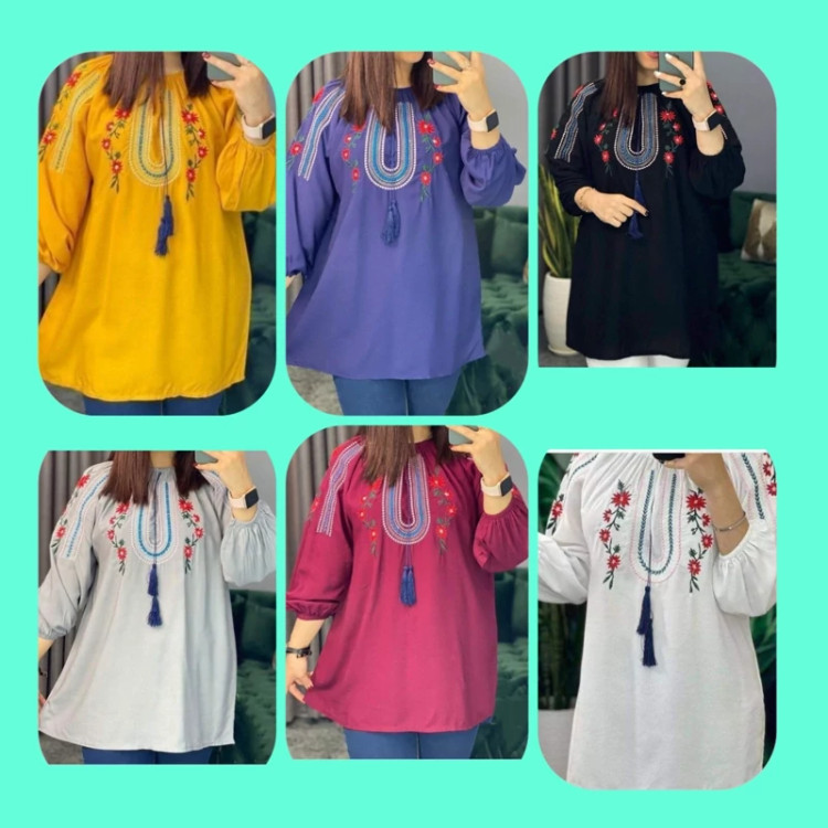 شومیز تارا جنس نخی ابروبادی و گلدوزی شده فری سایز از 38تا48