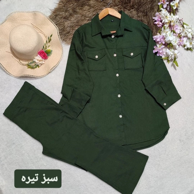 ست تونیک و شلوار دمپا جنس کتان فری سایز 38تا 44