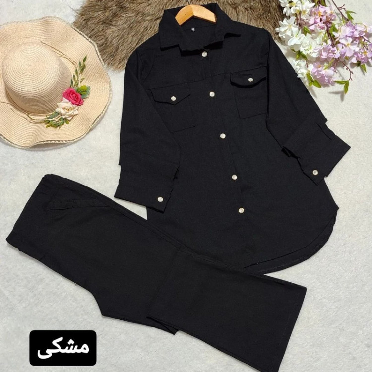ست تونیک و شلوار دمپا جنس کتان فری سایز 38تا 44