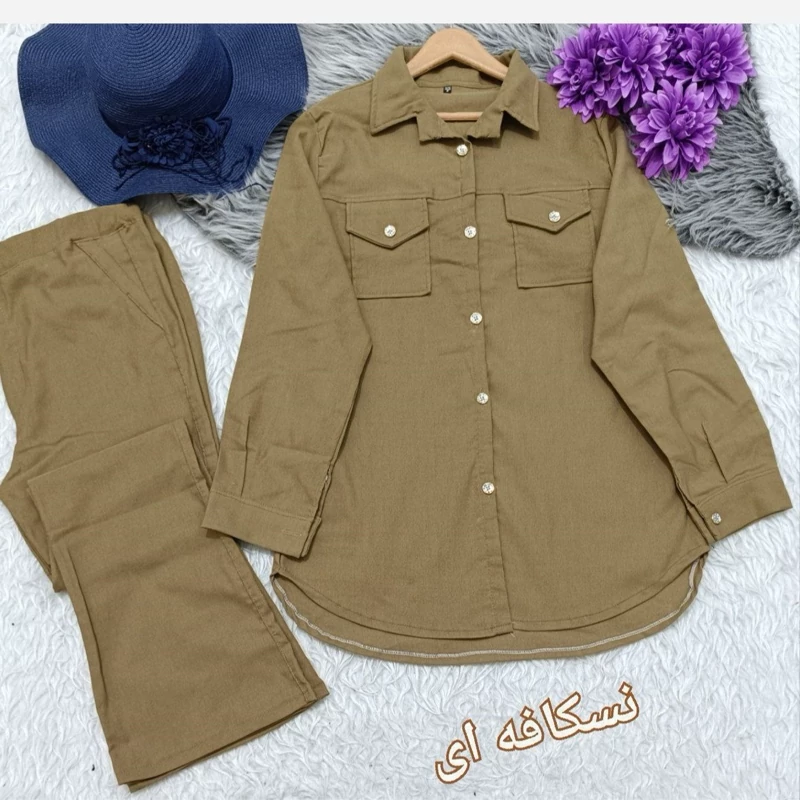 ست تونیک و شلوار دمپا جنس کتان فری سایز 38تا 44