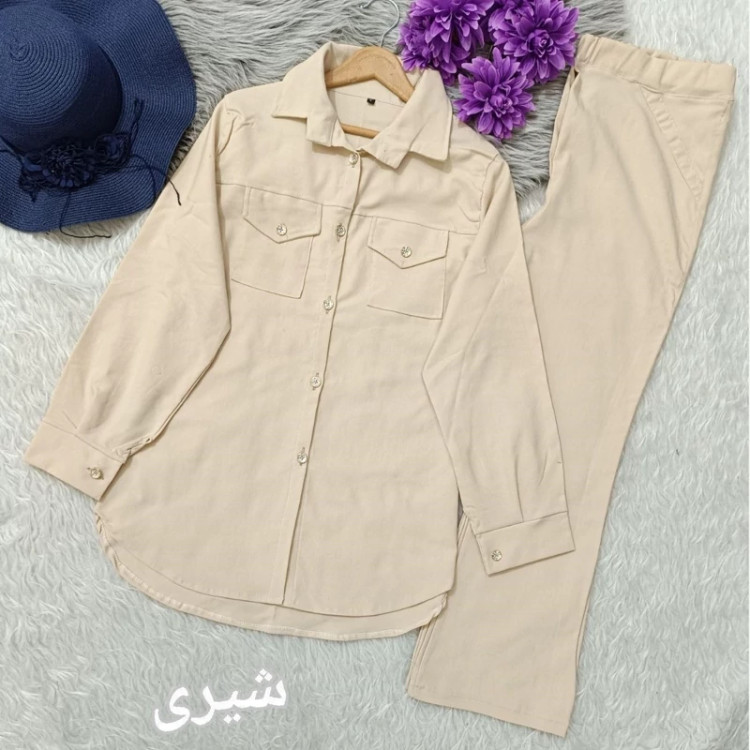ست تونیک و شلوار دمپا جنس کتان فری سایز 38تا 44