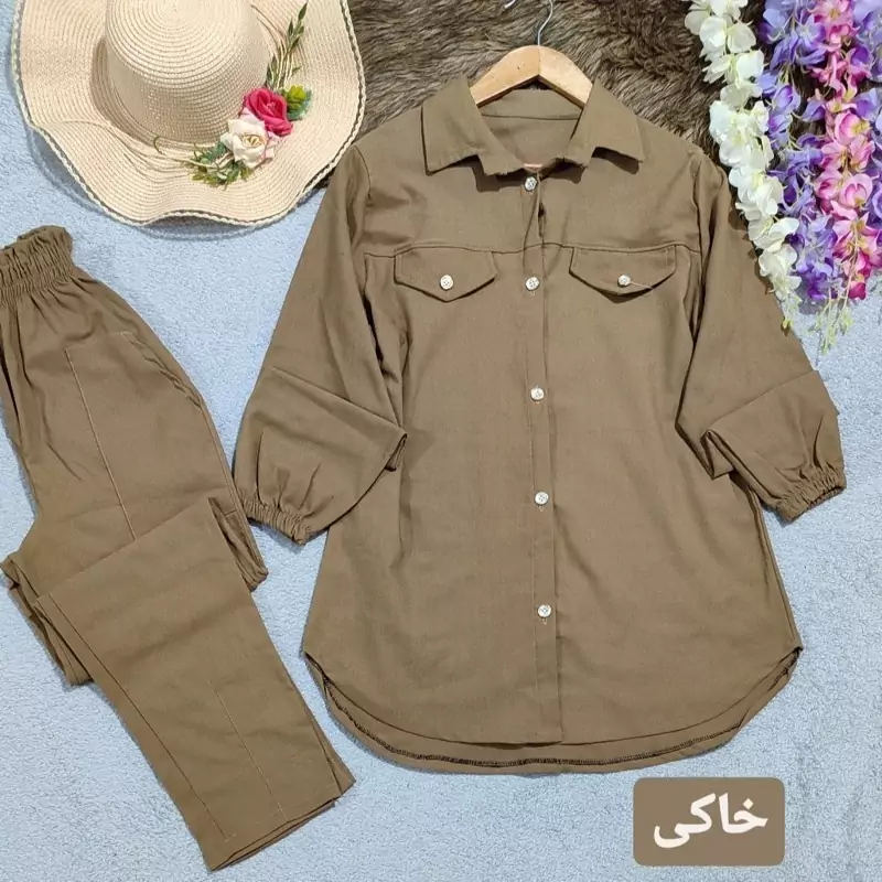 ست مانتو و شلوار جنس کتان کش فری سایز 38تا 46