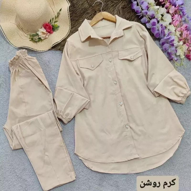 ست مانتو و شلوار جنس کتان کش فری سایز 38تا 46