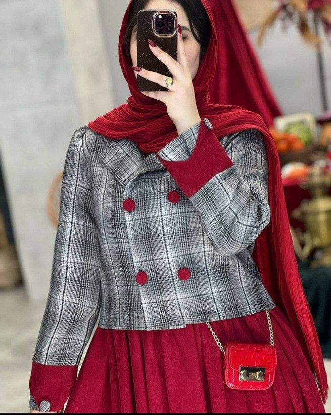 کت و سارافون گلناز جنس تافته و مخمل کبریتی فری سایز38تا 46