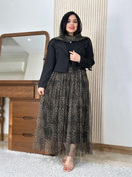 ست سه تکه کت و دامن و شال ترلان فری سایز38 تا 46