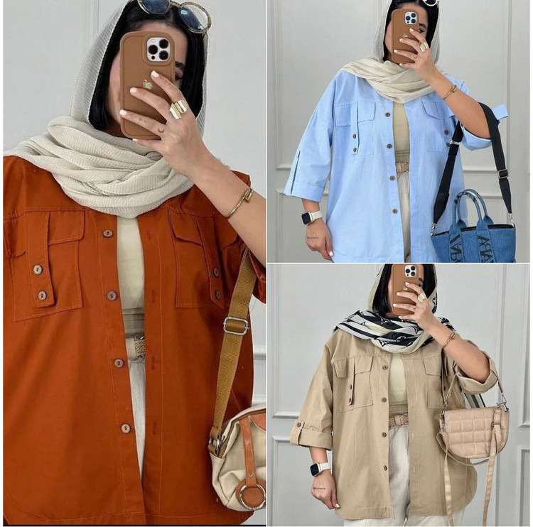 مانتو جیب صلیبی لمپارد جنس کتان لنین فری سایز38 تا 48