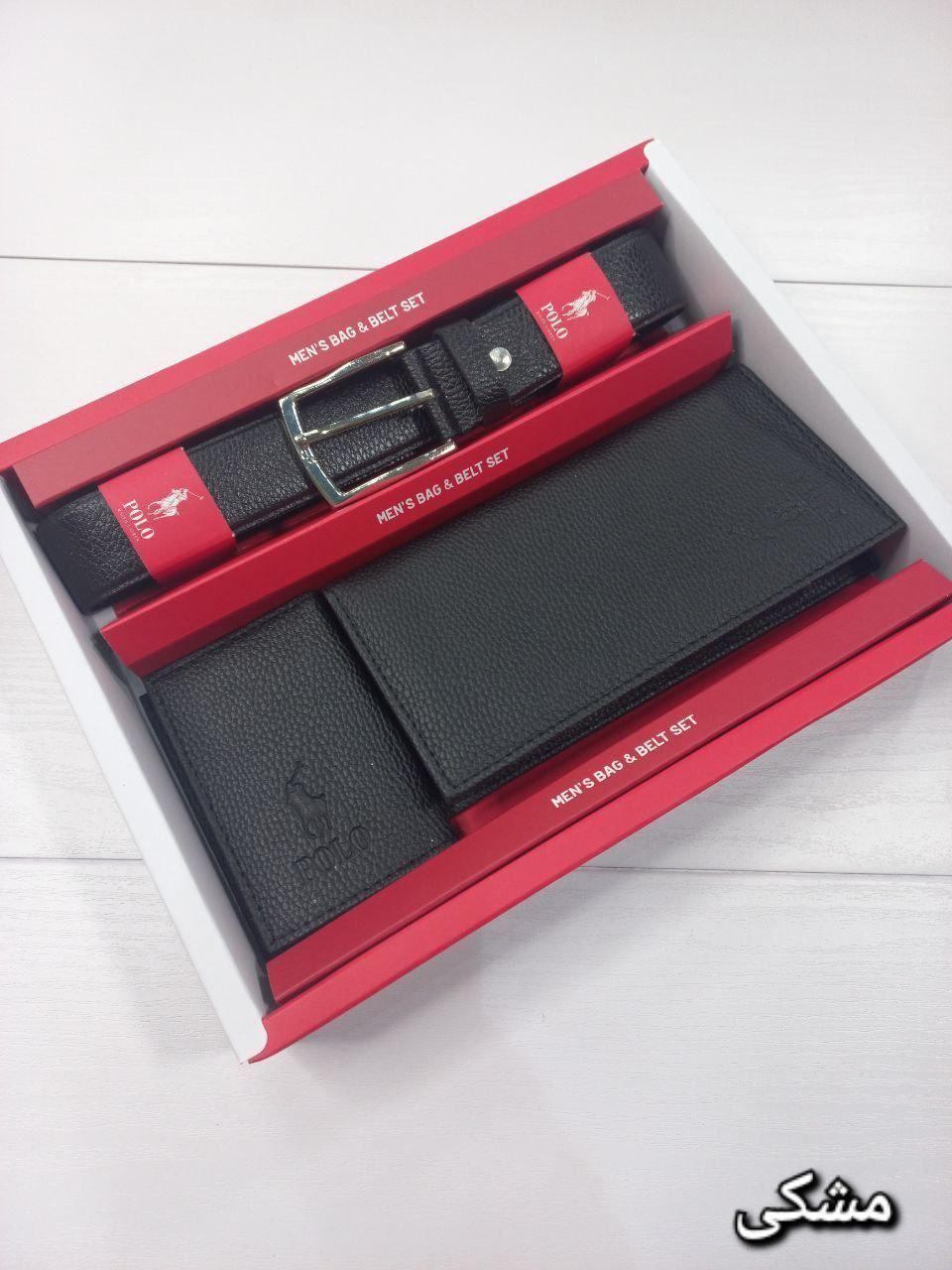 ست هدیه روز پدر جنس چرم کیف و جاکارتی و کمربند