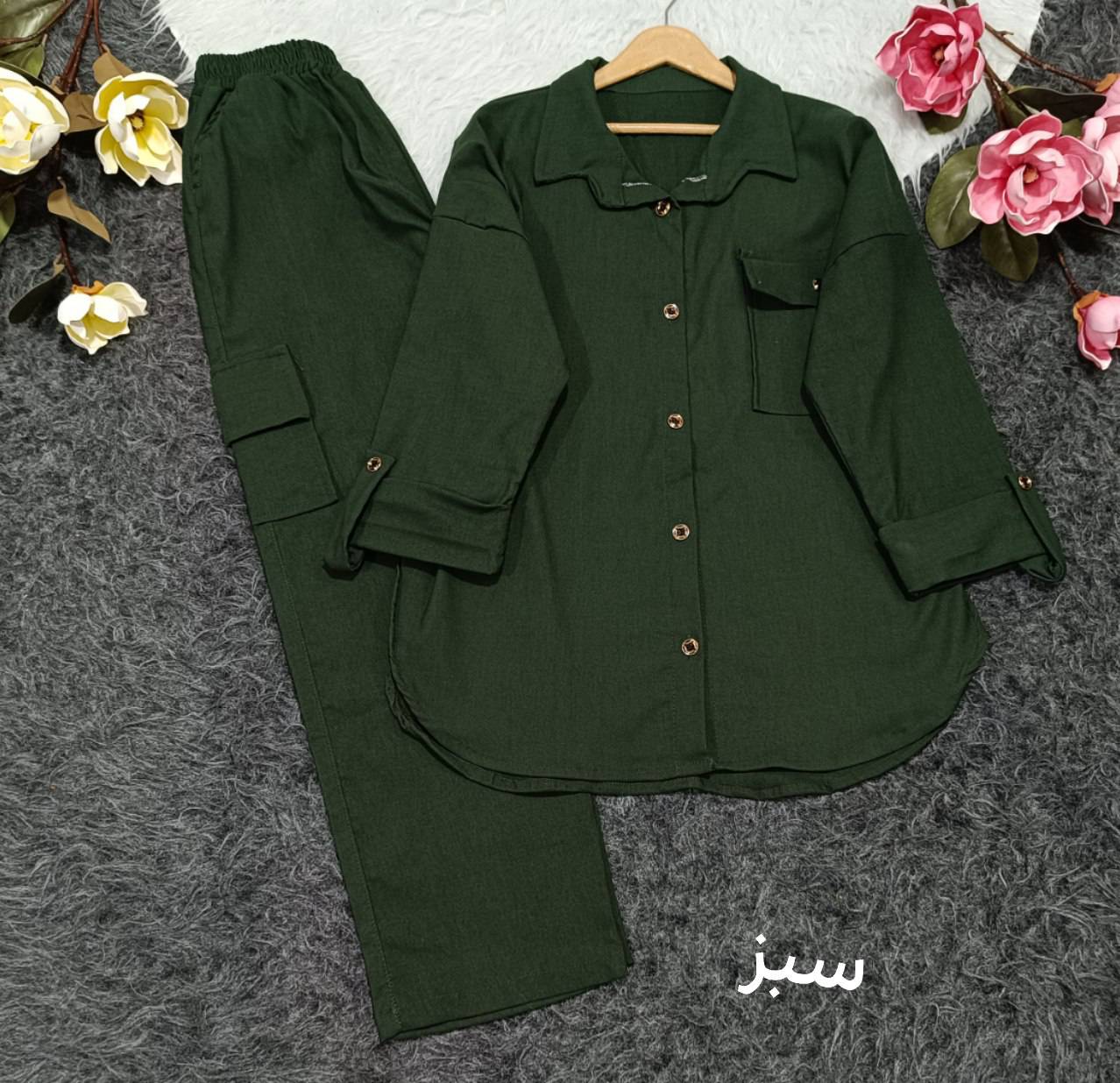 ست مانتو و شلوار روژان جنس کتان کش فری سایز 38تا 46