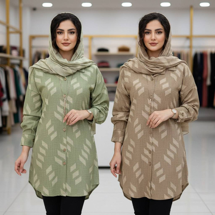 شومیز مانتویی جنس شانتون فری سایز 38 تا 46