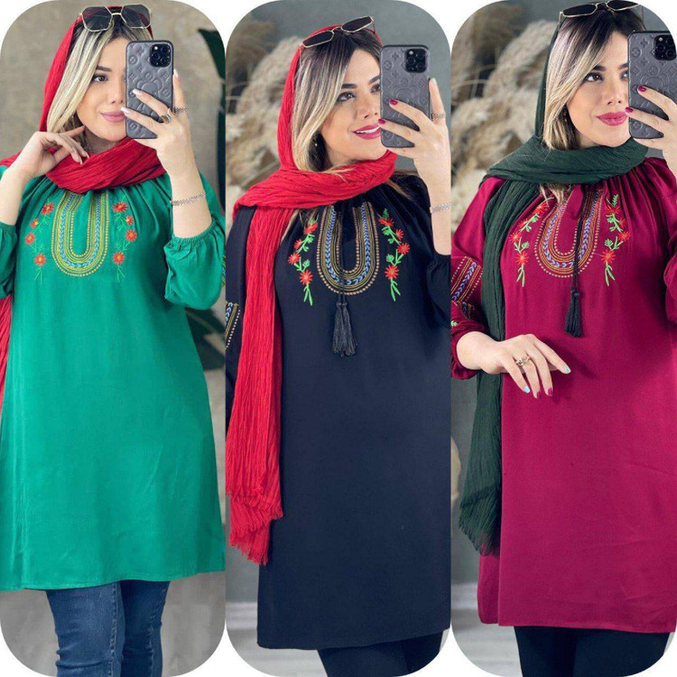 شومیز تارا جنس نخی ابروبادی و گلدوزی شده فری سایز از 38تا48