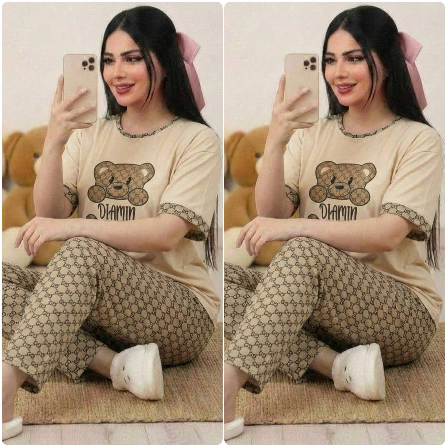 ست تیشرت و شلوار نسترن جنس پنبه گلکسی فری سایز ۳۶تا ۴۶