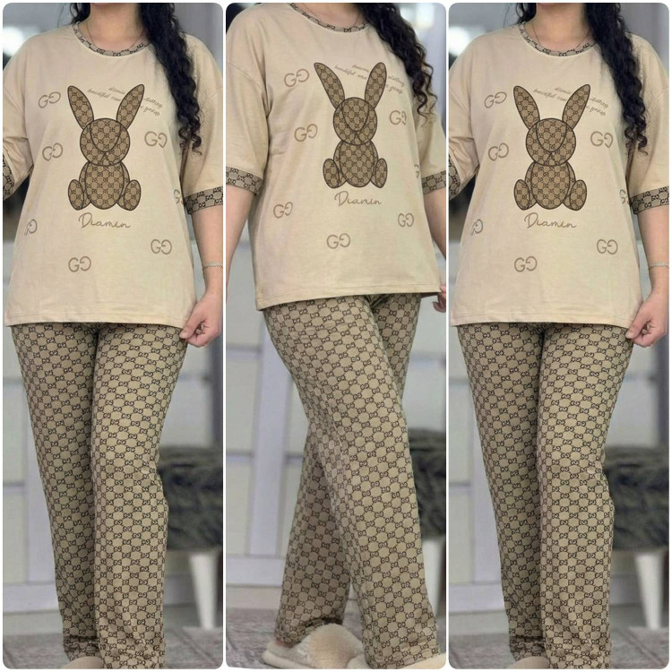 ست تیشرت و شلوار نسترن جنس پنبه گلکسی فری سایز ۳۶تا ۴۶