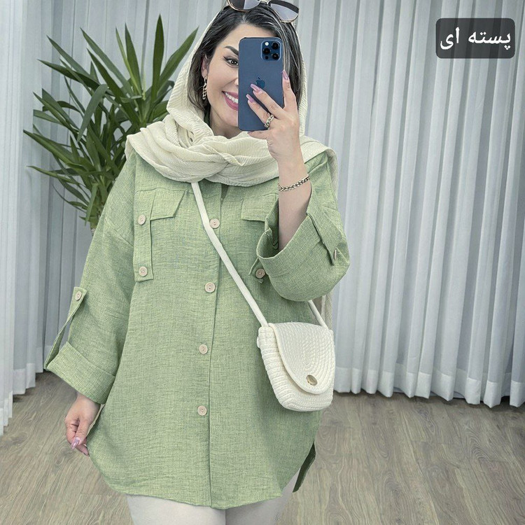 مانتو جیب صلیبی هایده جنس شانتون فری سایز 38تا 50