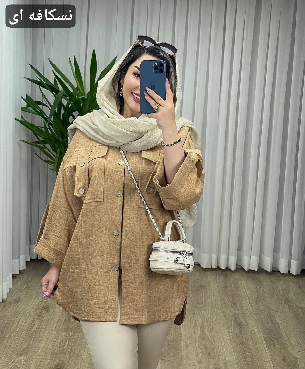 مانتو جیب صلیبی هایده جنس شانتون فری سایز 38تا 50