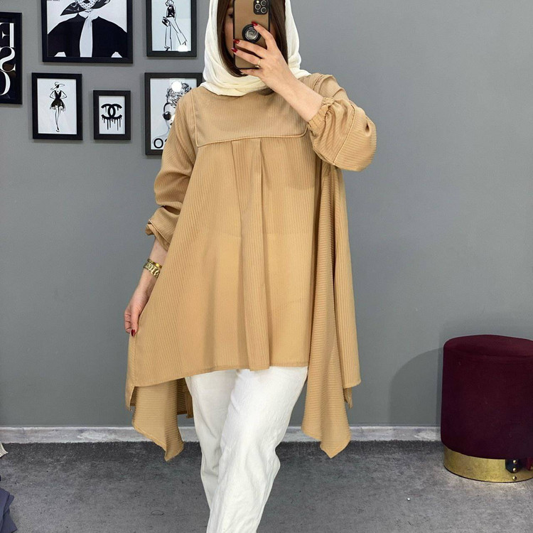 شومیز مانتویی سپیده جنس کرپ حریر میله ای فری سایز40تا 48