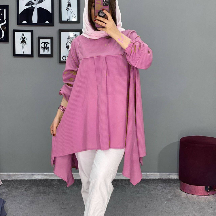 شومیز مانتویی سپیده جنس کرپ حریر میله ای فری سایز40تا 48
