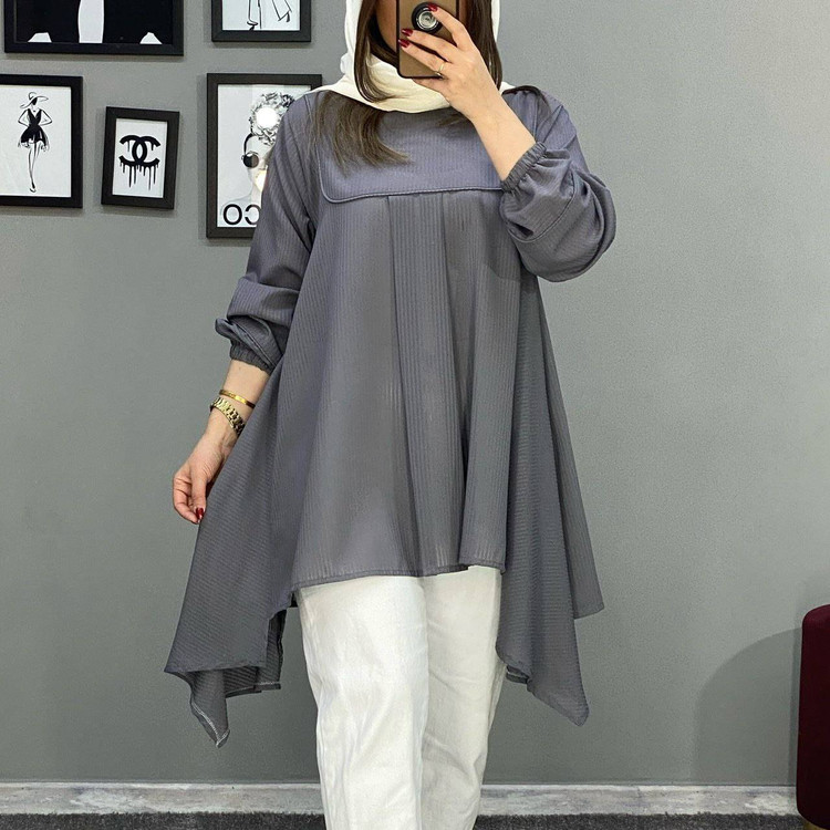 شومیز مانتویی سپیده جنس کرپ حریر میله ای فری سایز40تا 48