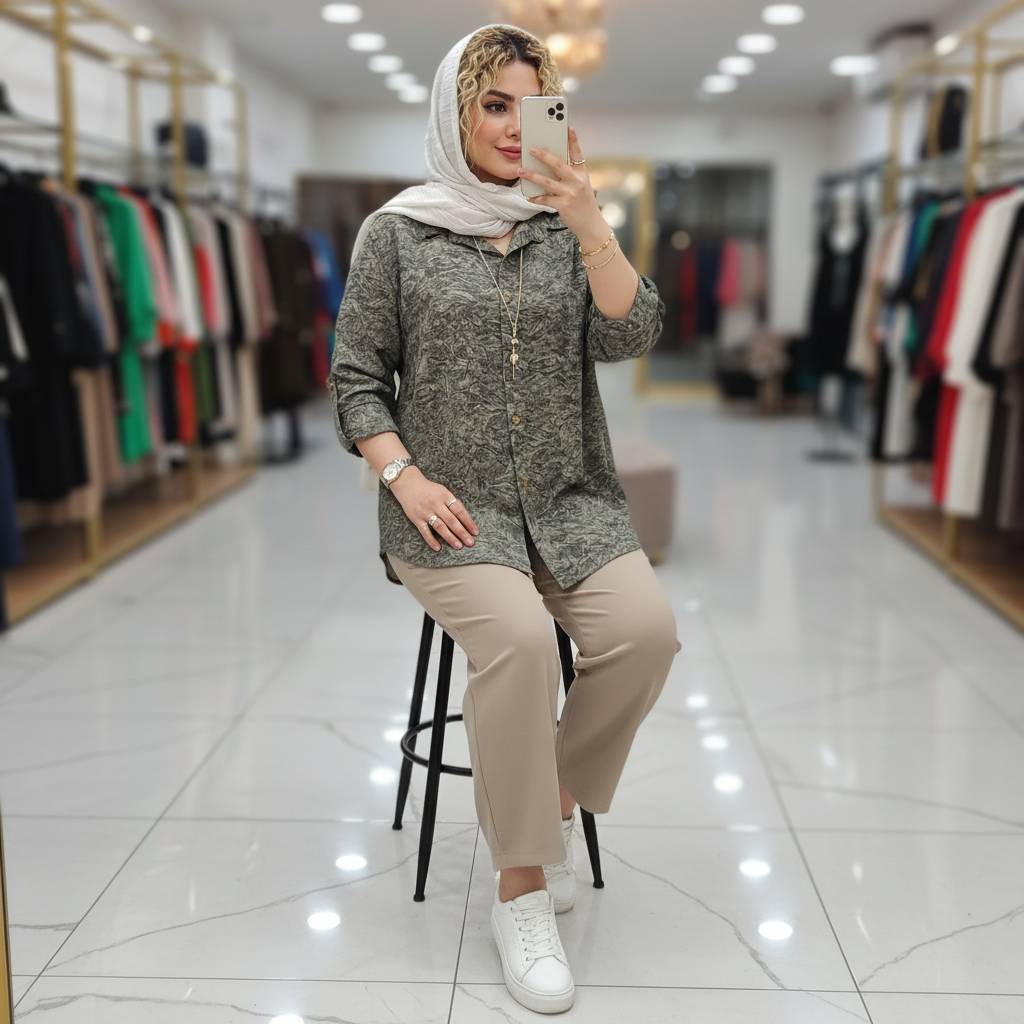 شومیز گازوئیلی حلما جنس شانتون گازوئیلی سایزبندی 38 تا 48