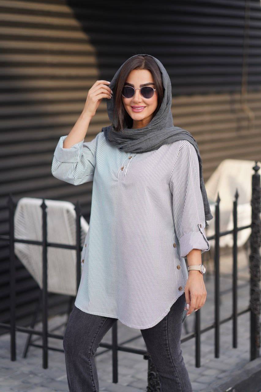 شومیز مانتویی مینا جنس لنین سایزبندی 38 تا 52