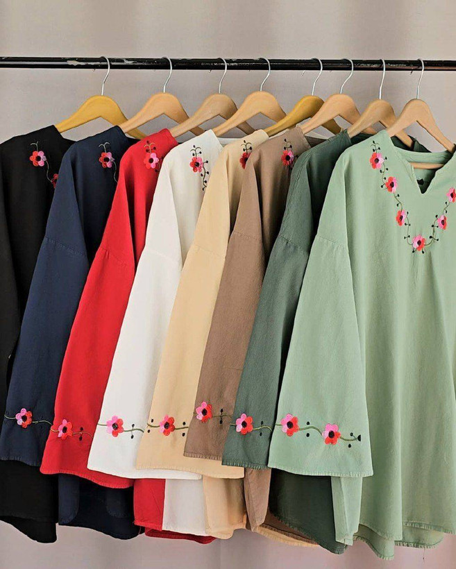 شومیز یقه گل تبسم جنس لنین الیاف فری سایز 38 تا 48