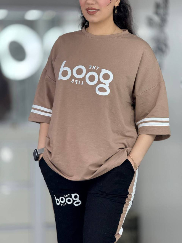 ست تیشرت و شلوار boog جنس پنبه گلکسی فری سایز 38 تا 46