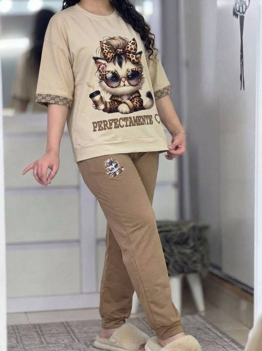 ست تیشرت و شلوار خرسی جنس سوپر پنبه گلکسی