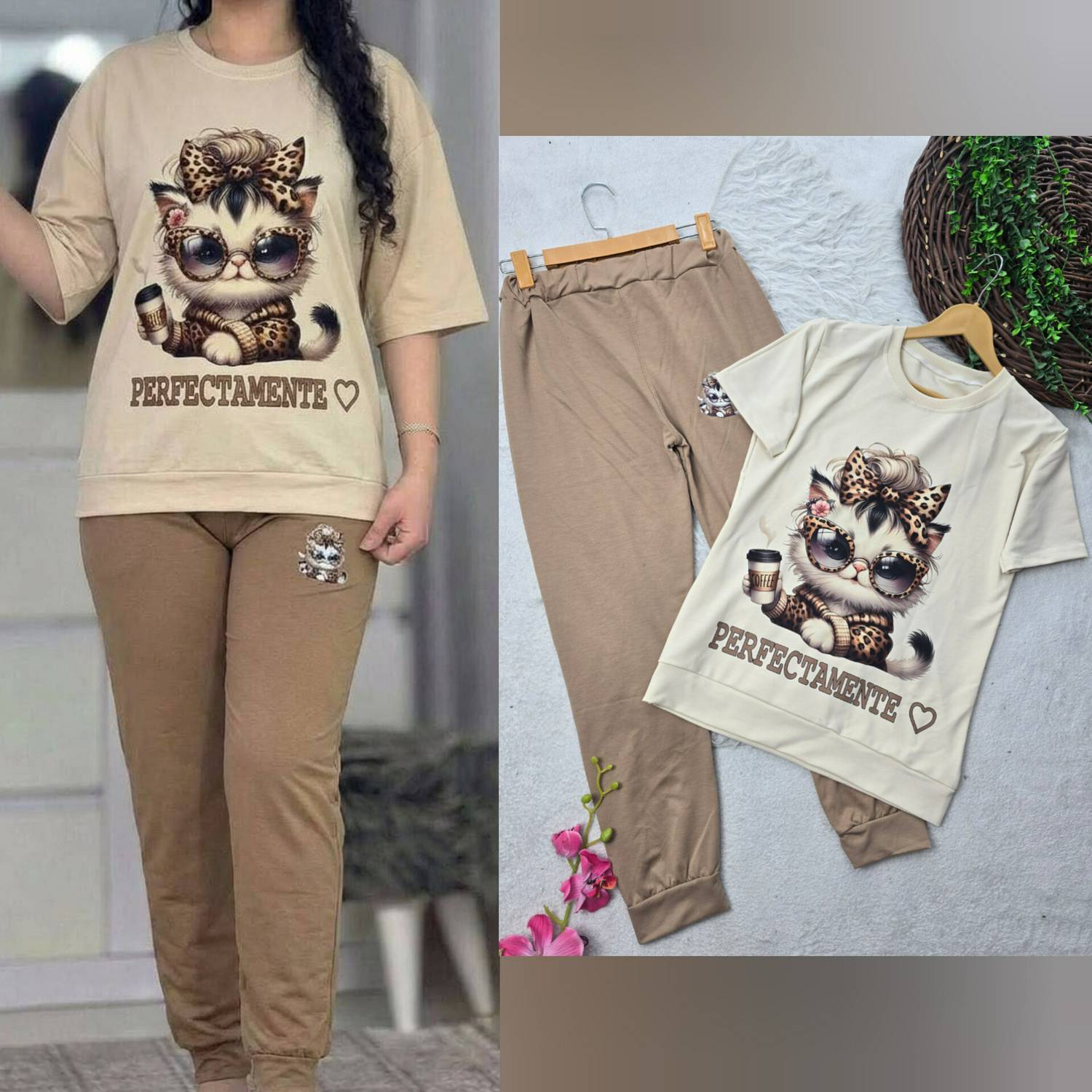 ست تیشرت و شلوار خرسی جنس سوپر پنبه گلکسی