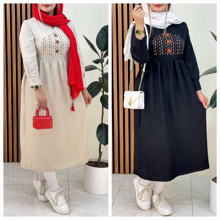 پیراهن یقه گلدوزی نسیم جنس شانتون فری سایز ۳۶ تا ۴۶