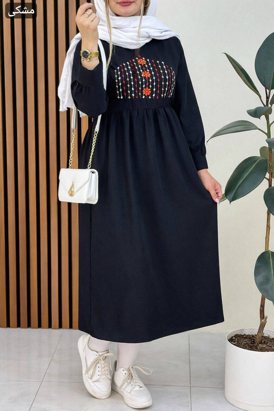 پیراهن یقه گلدوزی نسیم جنس شانتون فری سایز ۳۶ تا ۴۶