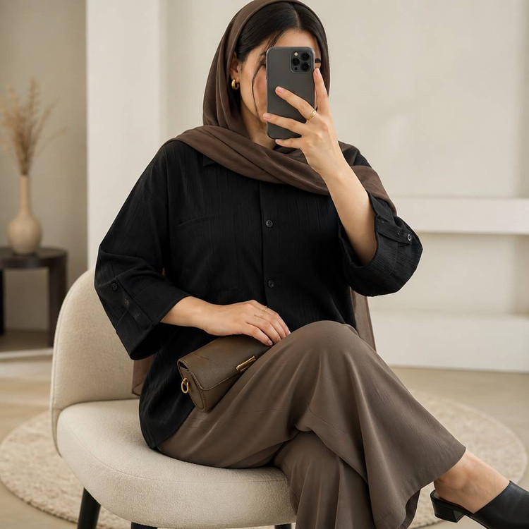 شومیز آستین پاکتی جنس آیوار فری سایز 38 تا 48