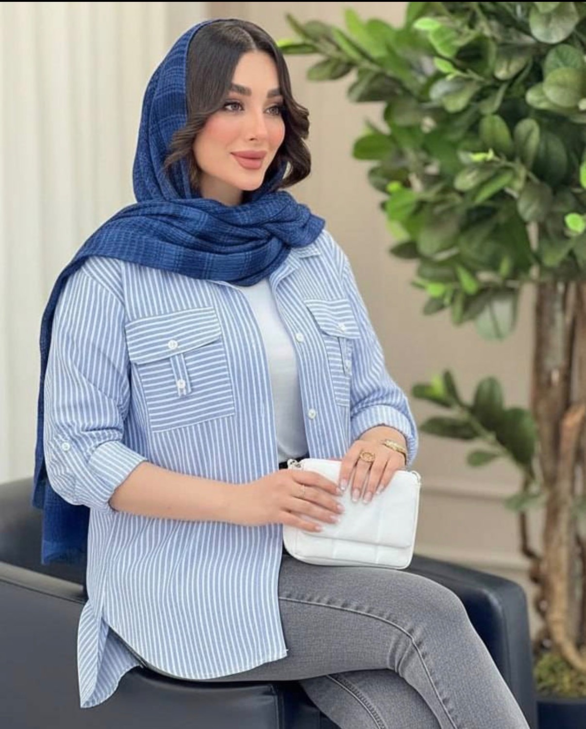 شومیز جیب صلیبی جنس لنین ایرانی فری سایز 38 تا 48