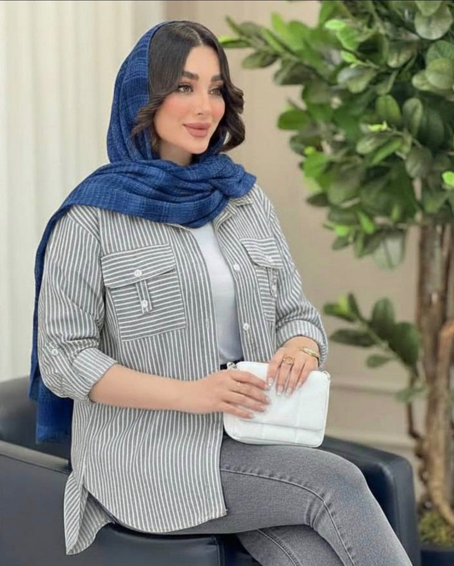 شومیز جیب صلیبی جنس لنین ایرانی فری سایز 38 تا 48