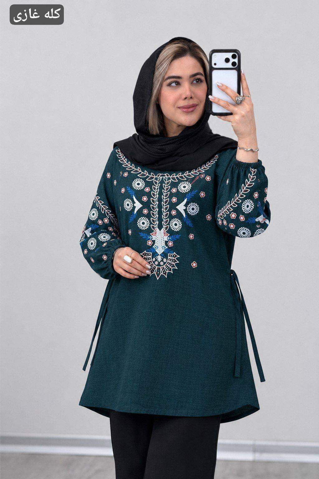 شومیز چاپی کمربند دار جنس شانتون فری سایز 38تا 48