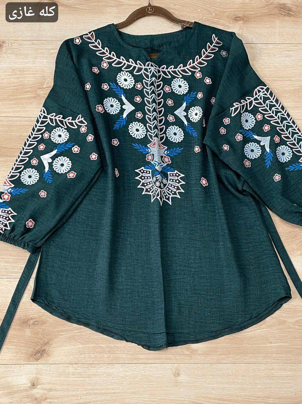 شومیز چاپی کمربند دار جنس شانتون فری سایز 38تا 48