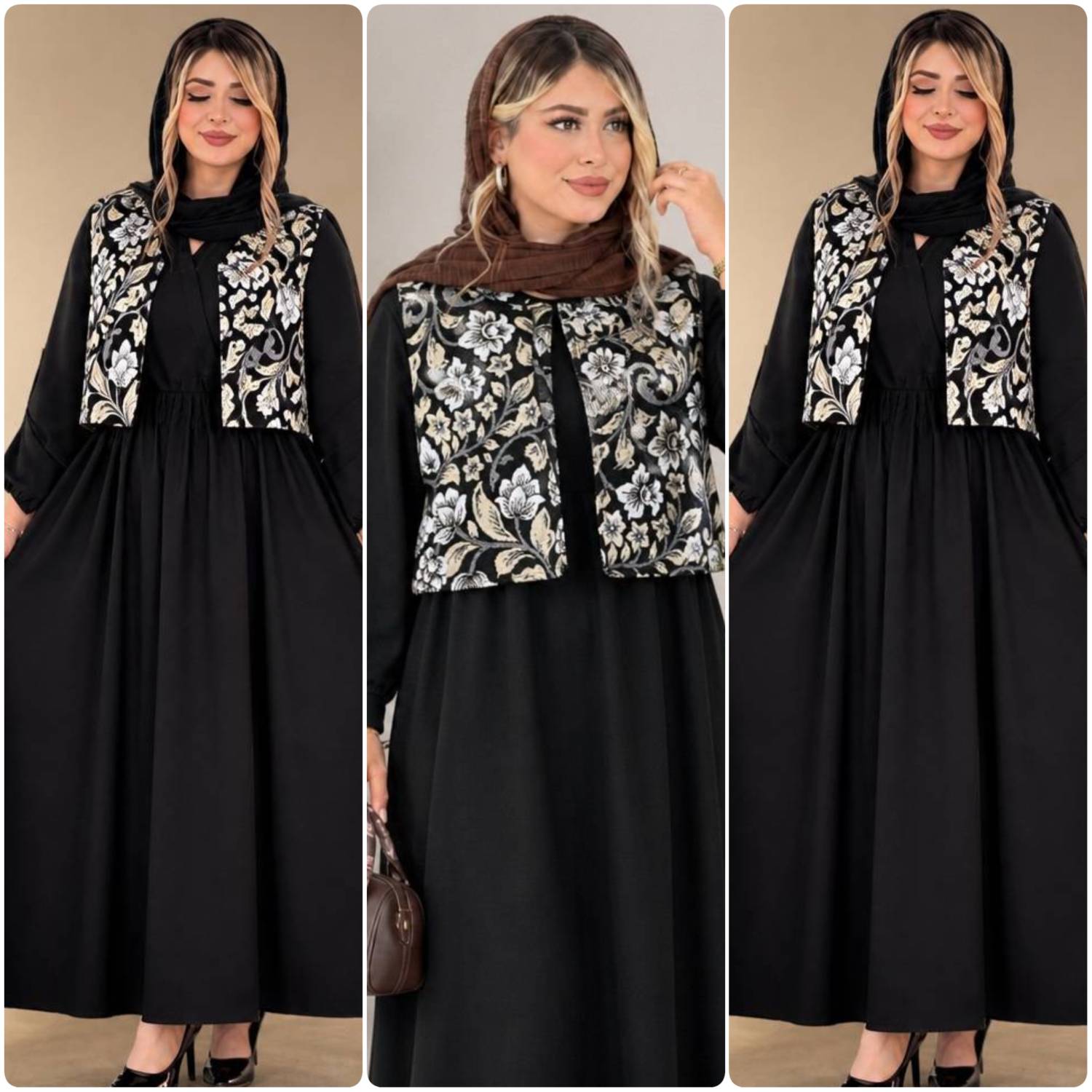 ست جلیقه و سارافون نیوشا جنس کریشه و تافته فری سایز 38 تا 46
