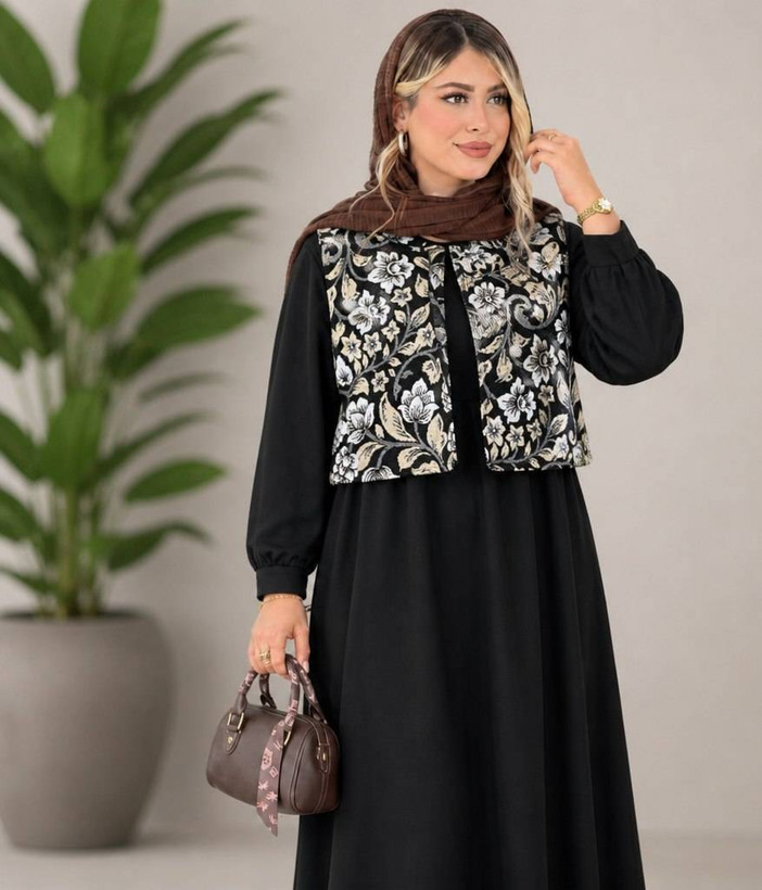 ست جلیقه و سارافون نیوشا جنس کریشه و تافته فری سایز 38 تا 46