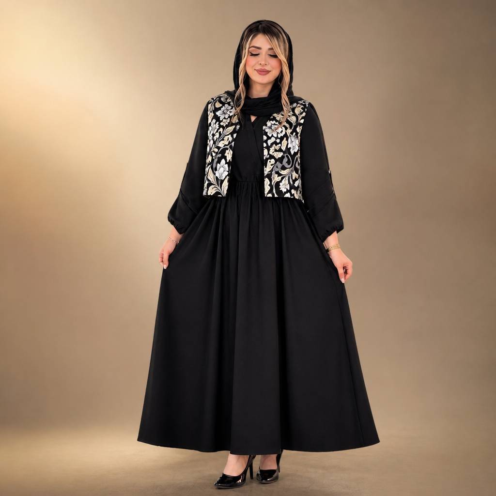 ست جلیقه و سارافون نیوشا جنس کریشه و تافته فری سایز 38 تا 46