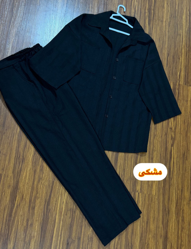 ست شومیز و شلوار آنیسا جنس شانتون کتیبه فری سایز 38 تا 50