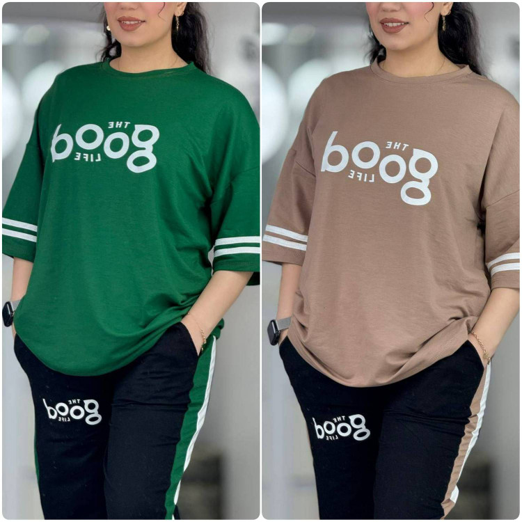 ست تیشرت و شلوار boog جنس پنبه گلکسی فری سایز 38 تا 46