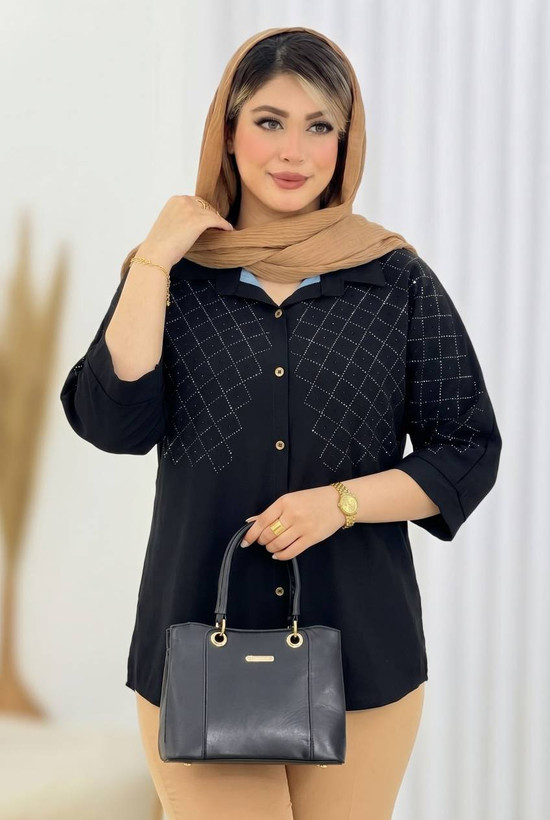 شومیز مجلسی هاوین جنس الیزه نگین کاری فری سایز 38 تا 46