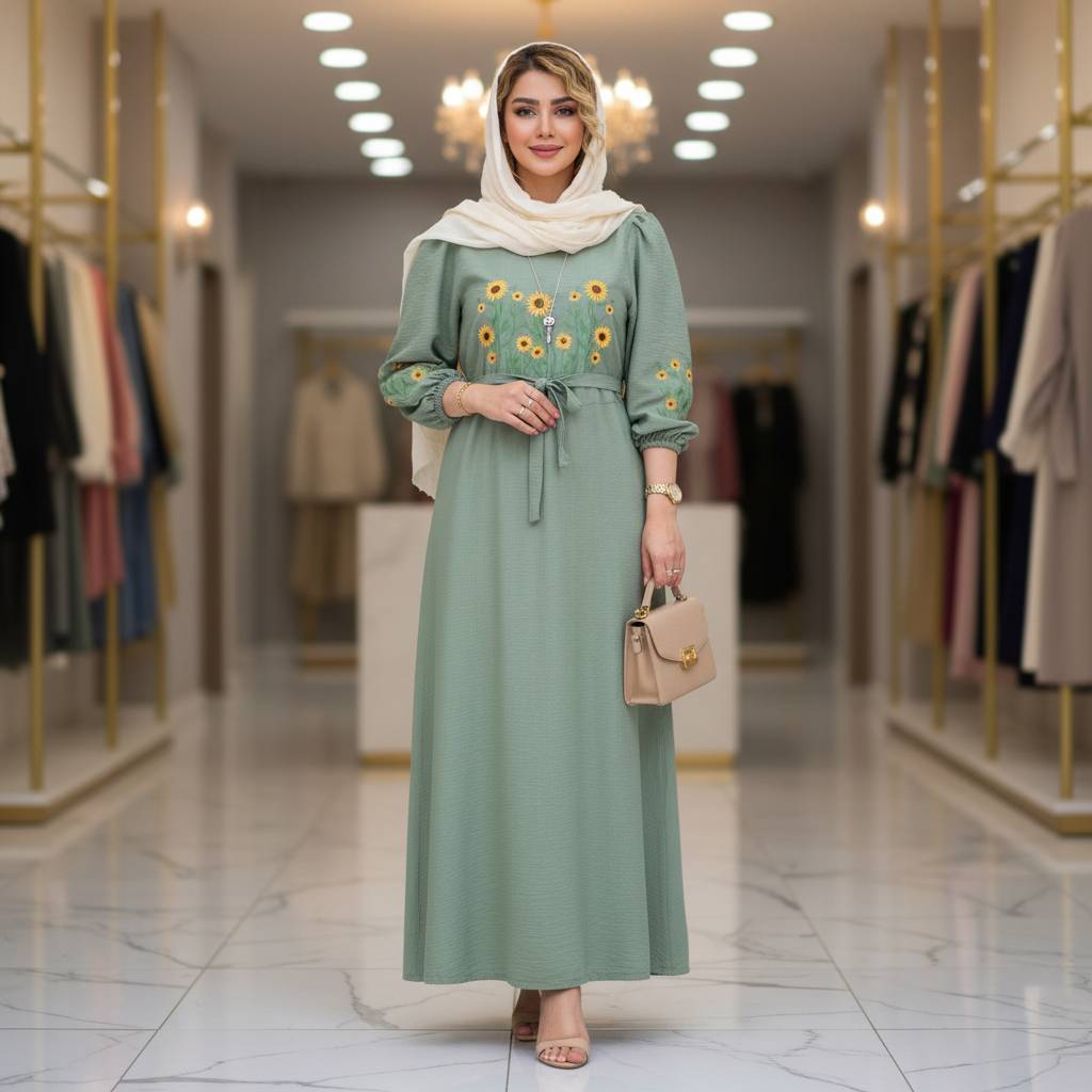 کفتان گلدوزی آروشا جنس بابوس فری سایز 40 تا 50