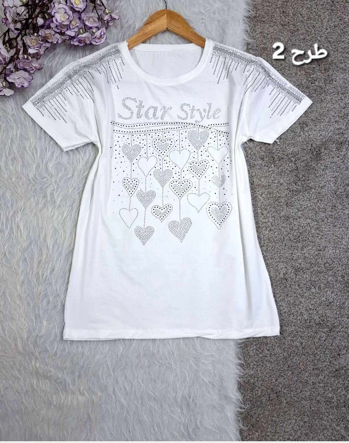 تیشرت نگین دار سفید جنس نخ پنبه فری سایز 38 تا 46
