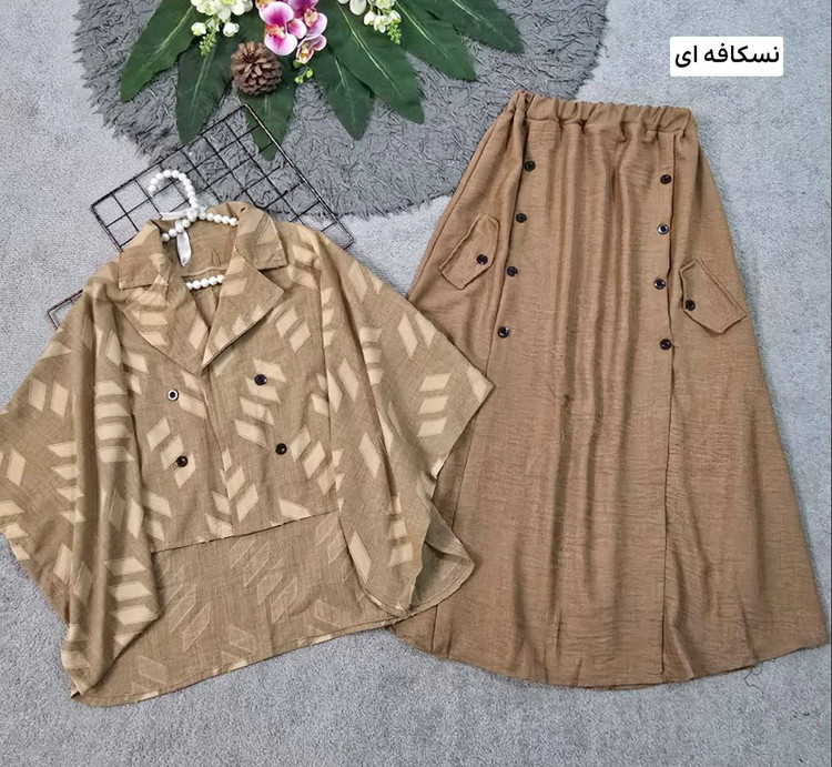 ست شومیز و دامن مادام جنس ژاکارد و شانتون فری سایز 38 تا 46