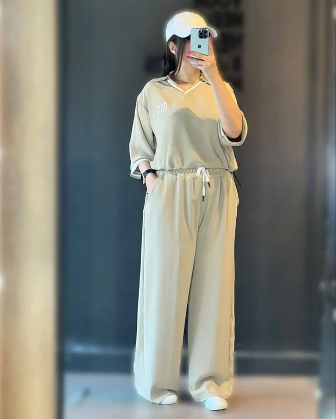 ست تیشرت و شلوار Miu Miu جنس مازراتی فری سایز 38 تا 46