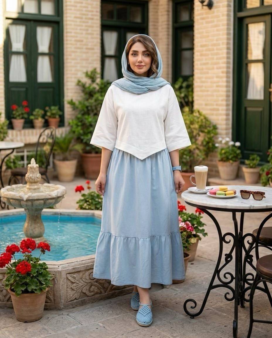 ست شومیز و دامن جنس الیاف فری سایز 38 تا 46