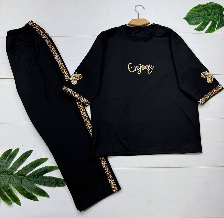 ست تیشرت و شلوار enjoy جنس اسپان گلکسی فری سایز 38 تا 46