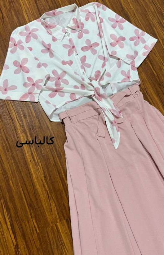 ست شومیز و دامن گره ای پینترسی پلومریا جنس الیزه و بوگاتی فری سایز 38 تا 50