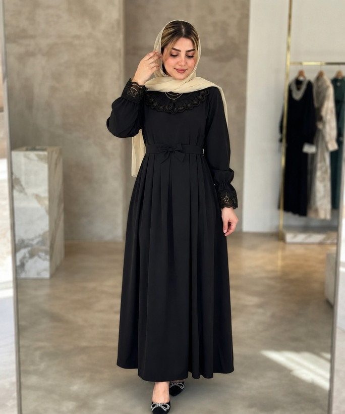 پیراهن یقه گیپور جنس الیزه فری سایز 38 تا48