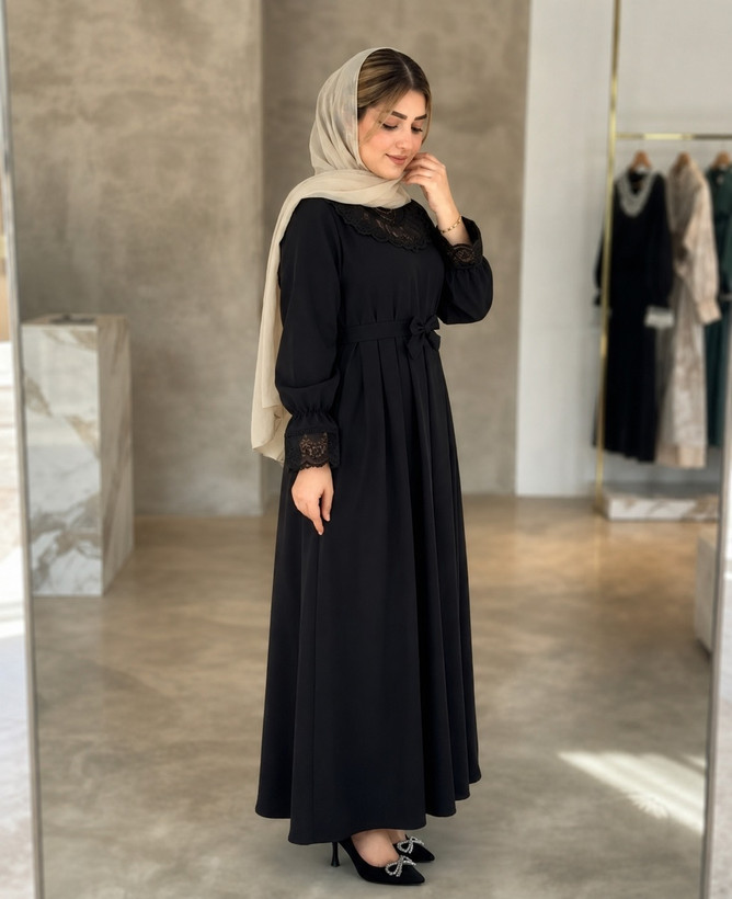 پیراهن یقه گیپور جنس الیزه فری سایز 38 تا48
